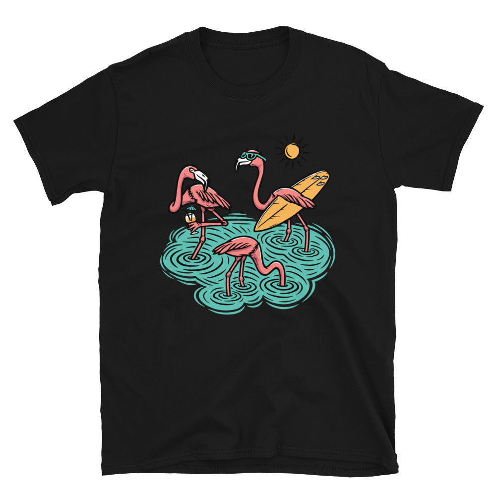 Drei süße Flamingos am Strand Fit Unisex Softstyle T-Shirt