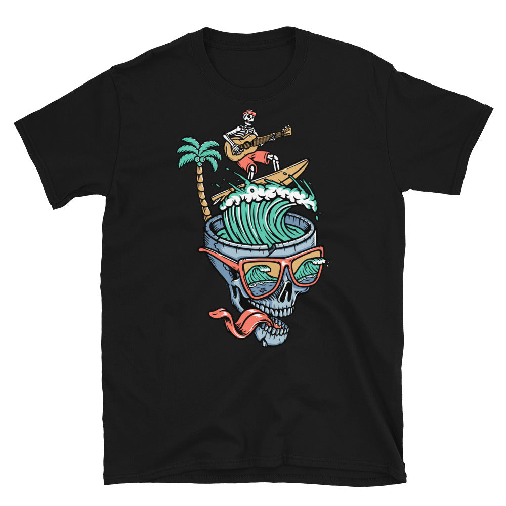 Skull surfing while playing guitar Fit Unisex Softstyle T-Shirt