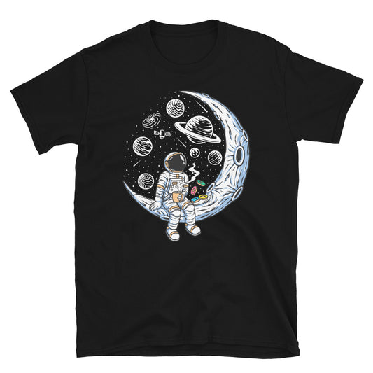 Astronauts Enjoy Coffee and Donuts on the Moon - Fit Unisex Softstyle T-Shirt