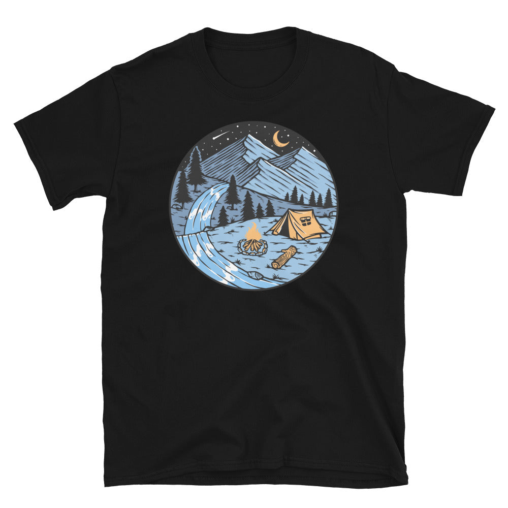 Camping Under the Mountains at Night - Fit Unisex Softstyle T-Shirt