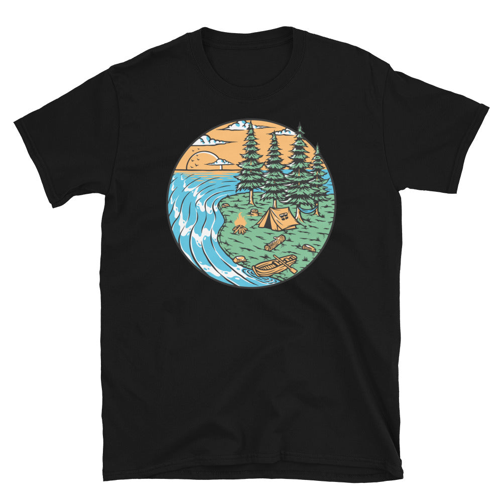 Camping on the Island at Sunset - Fit Unisex Softstyle T-Shirt