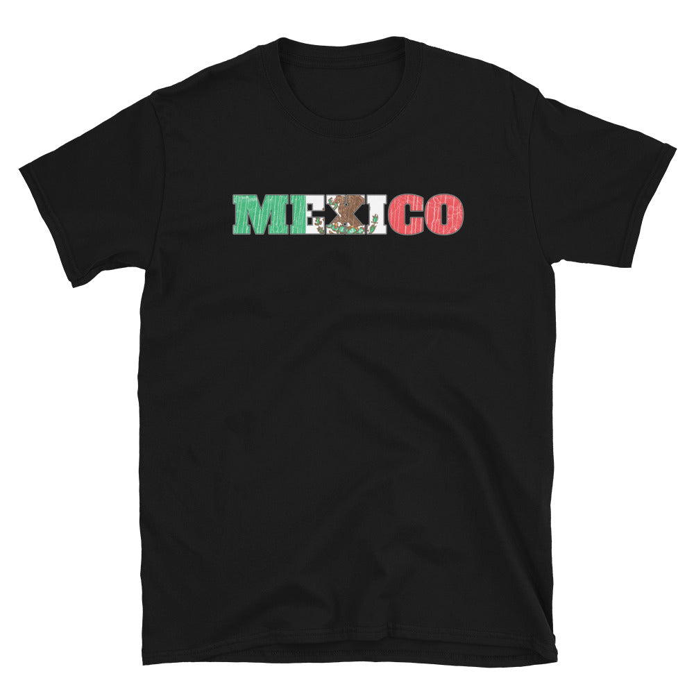 Camiseta unisex Softstyle con letra de México envejecida