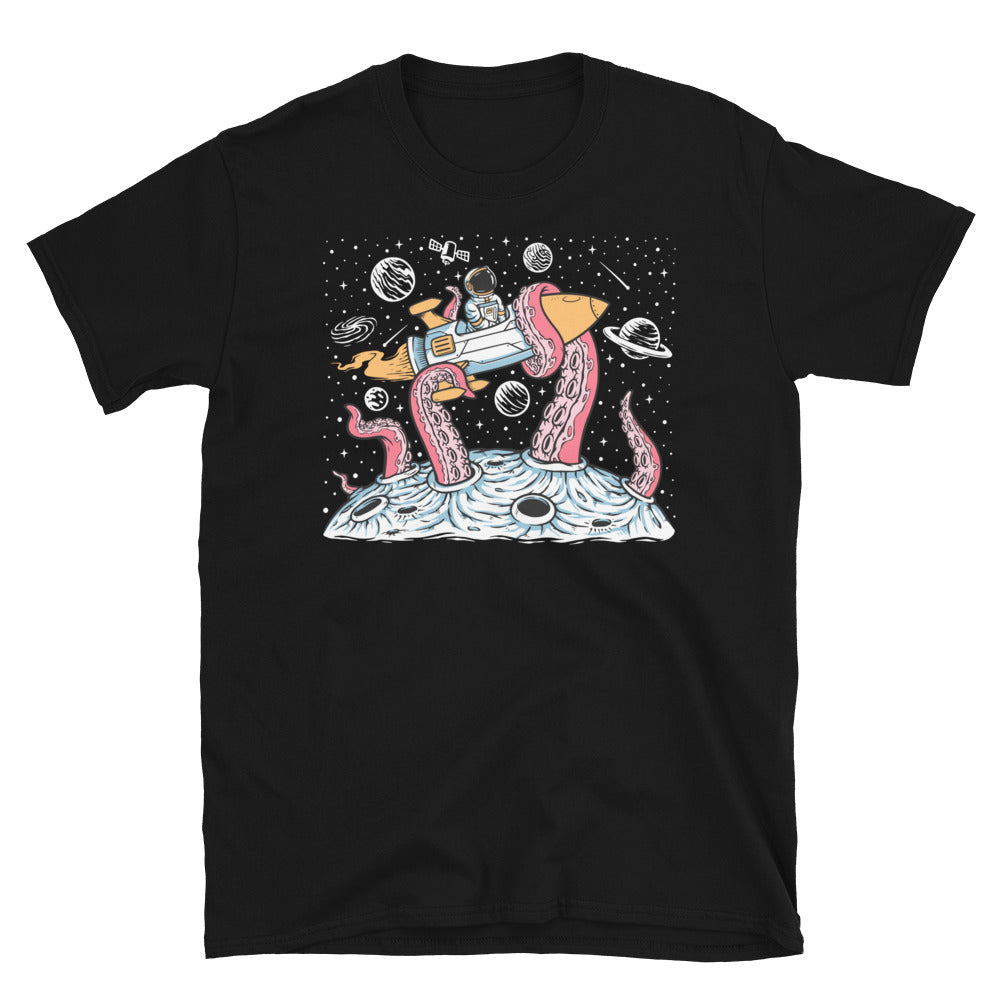 Monsters Attack Astronaut Rocket in space Fit Unisex Softstyle T-Shirt