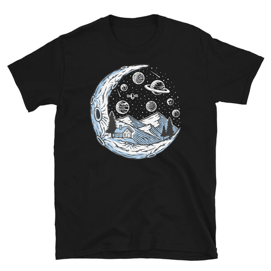 Nachtansicht auf Berg und Mond Fit Unisex Softstyle T-Shirt