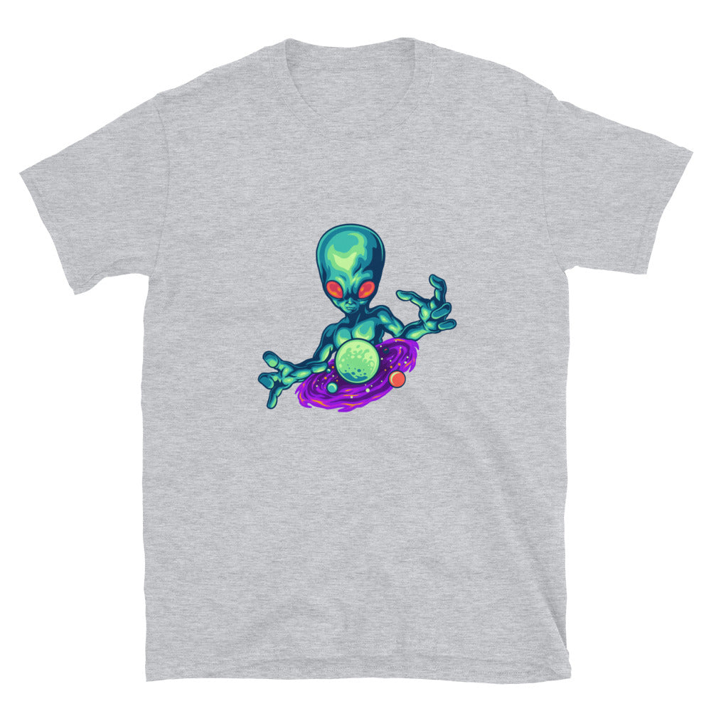 Gruseliges Alien und seine Galaxie Fit Unisex Softstyle T-Shirt