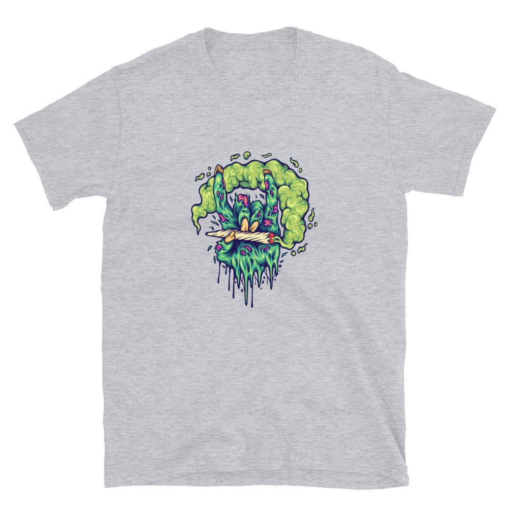 Gruseliges Zombie-Handraucher-Cannabis-Fit-Unisex-Softstyle-T-Shirt