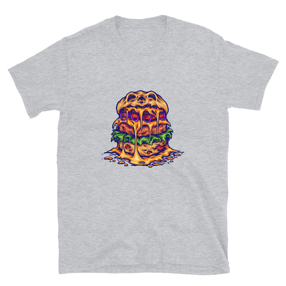 Gruseliges Burger-Monster-Cartoon-passendes Unisex-Softstyle-T-Shirt