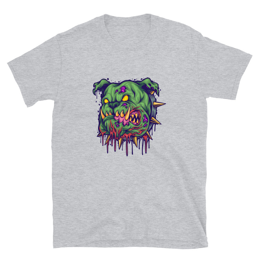 Scary bulldog zombie head Fit Unisex Softstyle camiseta