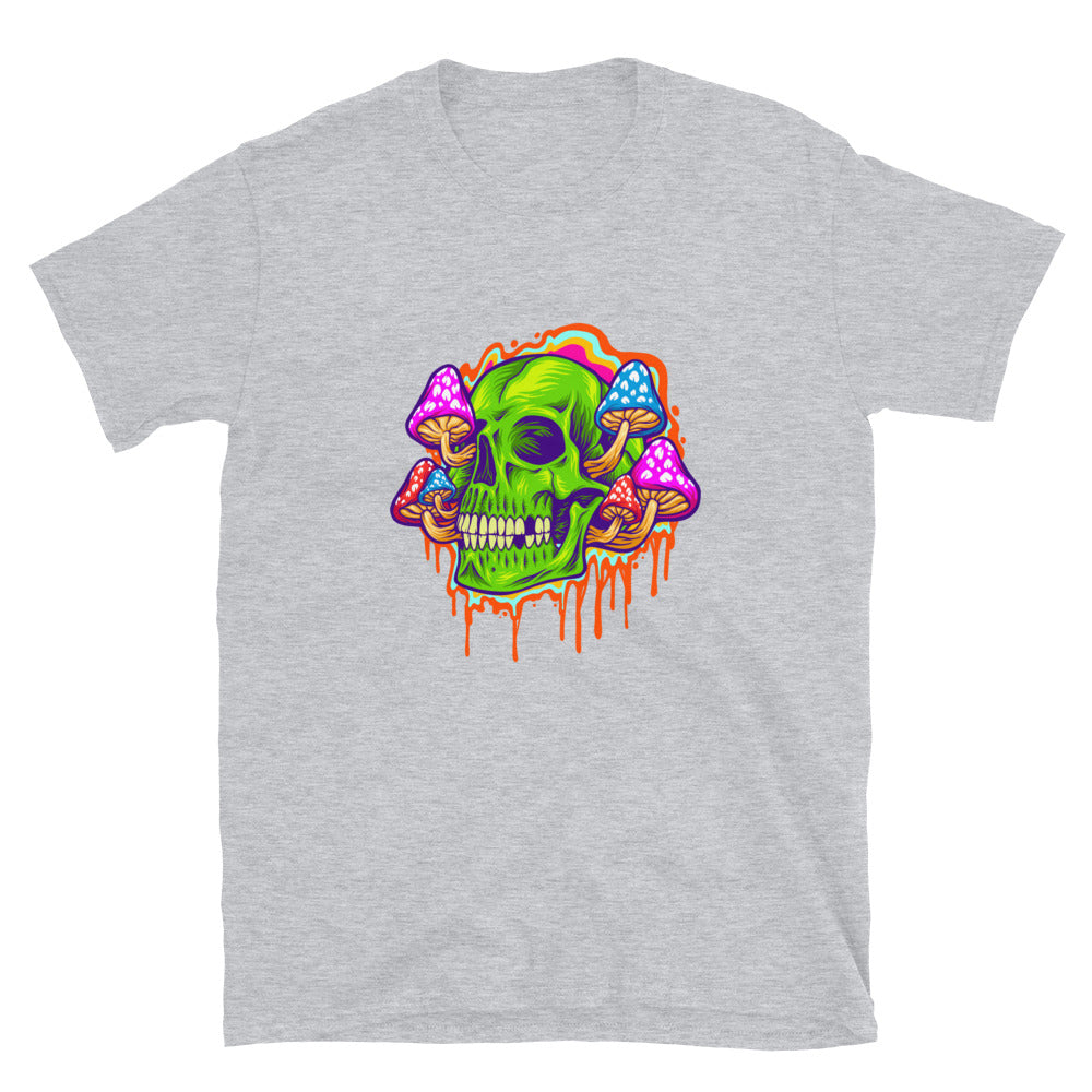 Psychedelischer Kopfschädel mit Pilzen Fit Unisex Softstyle T-Shirt