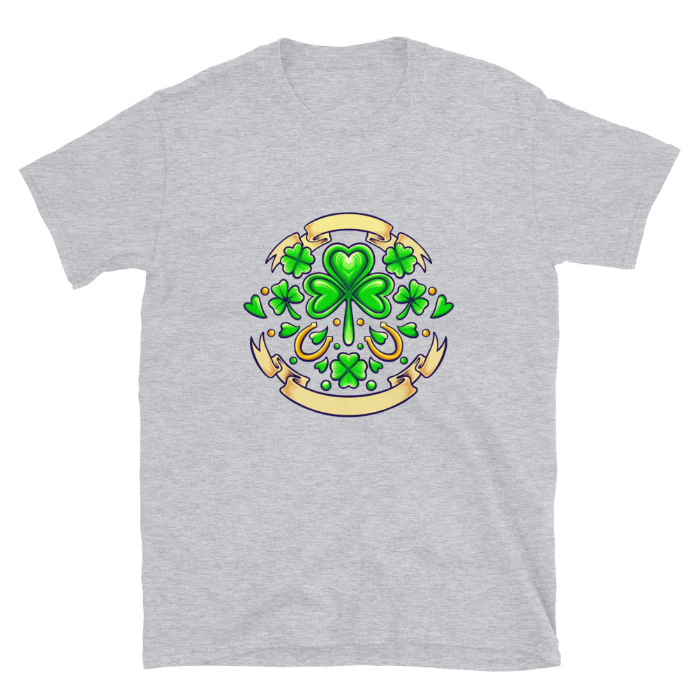 St patricks clover day with vintage ribbon Fit Unisex Softstyle T-Shirt