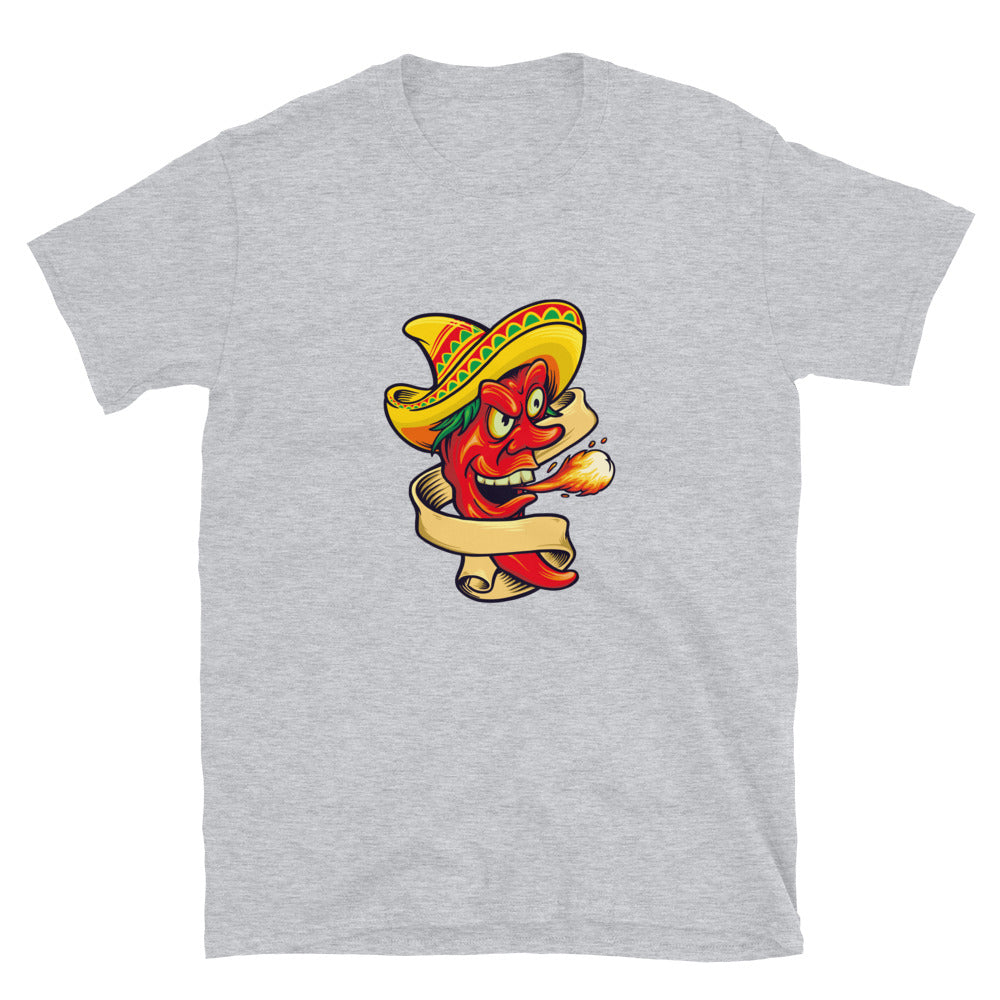 Red Chili Flavour with Mexican Sombrero Hat Fit Unisex Softstyle T-Shirt