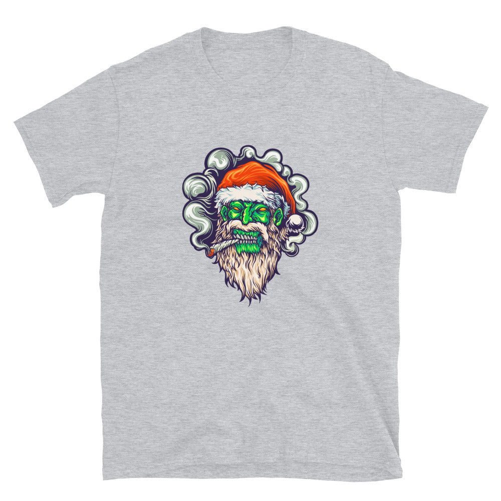 Zombie Skull Santa Claus Navidad Cannabis Fumar Fit Unisex Softstyle Camiseta