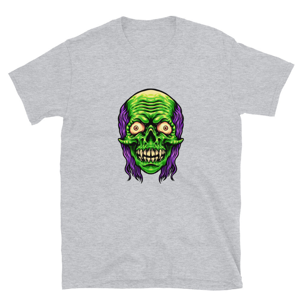 Gruseliges Totenkopf-Zombie-Maskottchen-Fit-Unisex-Softstyle-T-Shirt