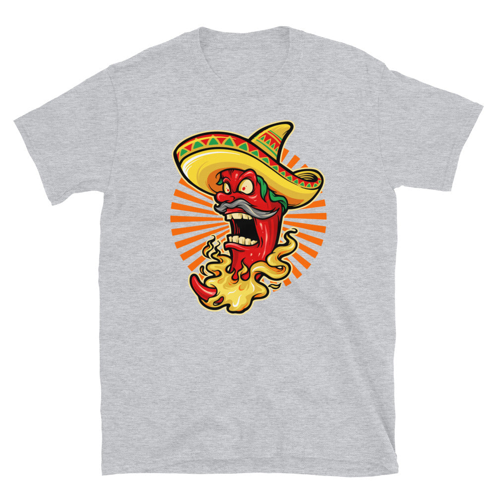 Mexican Red Hot Chili Pepper with hat icon Mascot Fit Unisex Softstyle T-Shirt