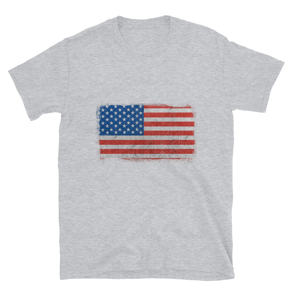 USA Flag Distressed Fit Unisex Softstyle T-Shirt