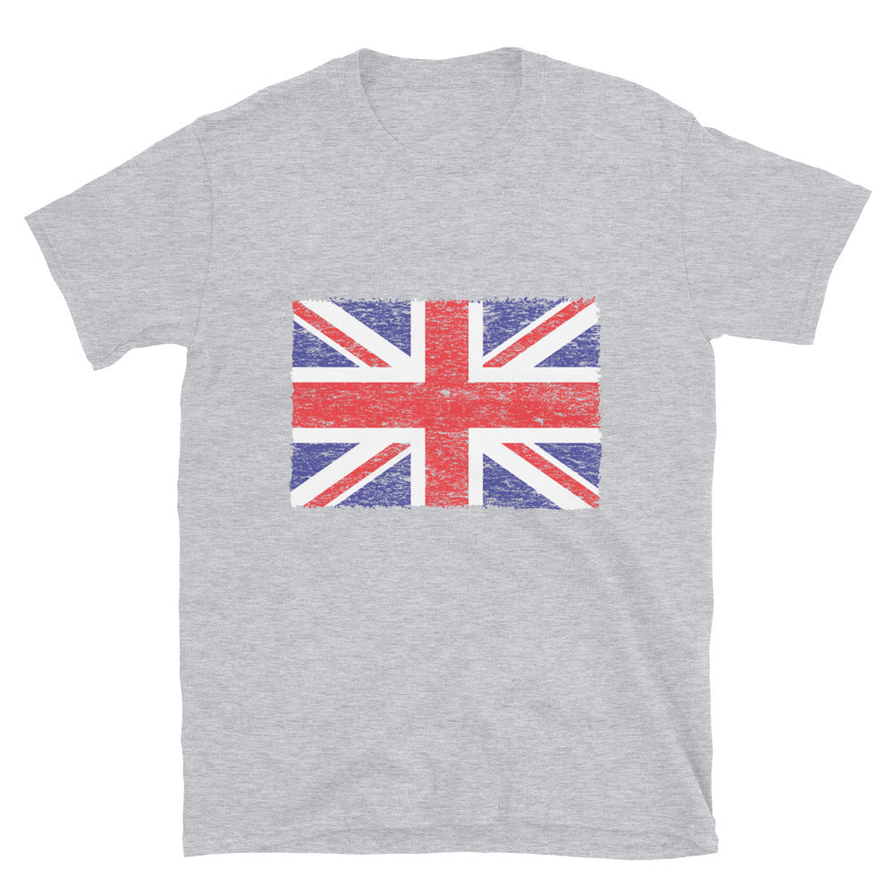 Camiseta unisex Softstyle con bandera del Reino Unido desgastada 2 Fit