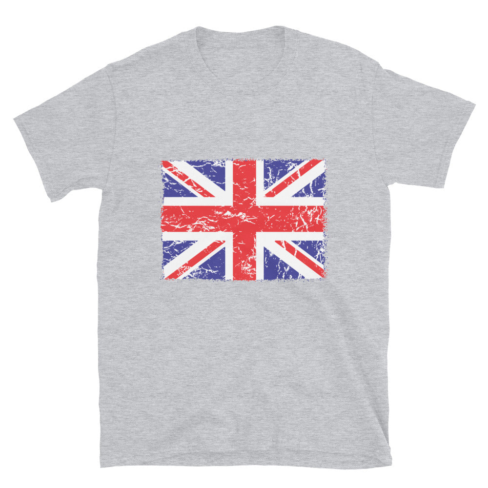 Unisex-Softstyle-T-Shirt mit UK-Flagge im Used-Look, 3 Passform