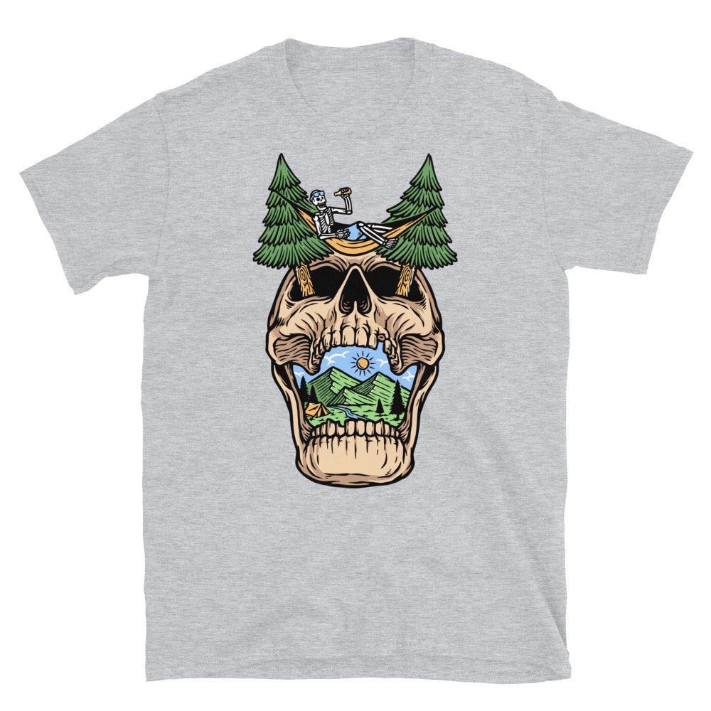 the skull is relaxing on the mountain Fit Unisex Softstyle T-Shirt