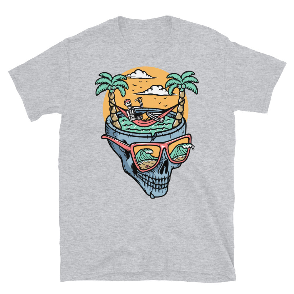 Calavera relajándose en la playa Fit Unisex Softstyle Camiseta