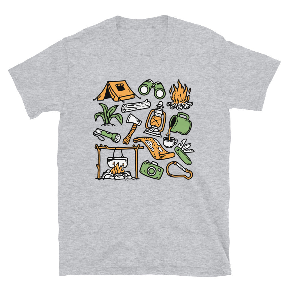 Set of hand drawn outdoor camping elements Fit Unisex Softstyle T-Shirt