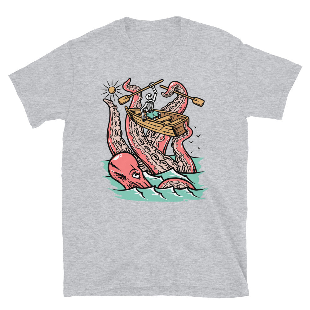 Giant Octopus Attack Skull in the Sea - Fit Unisex Softstyle T-Shirt