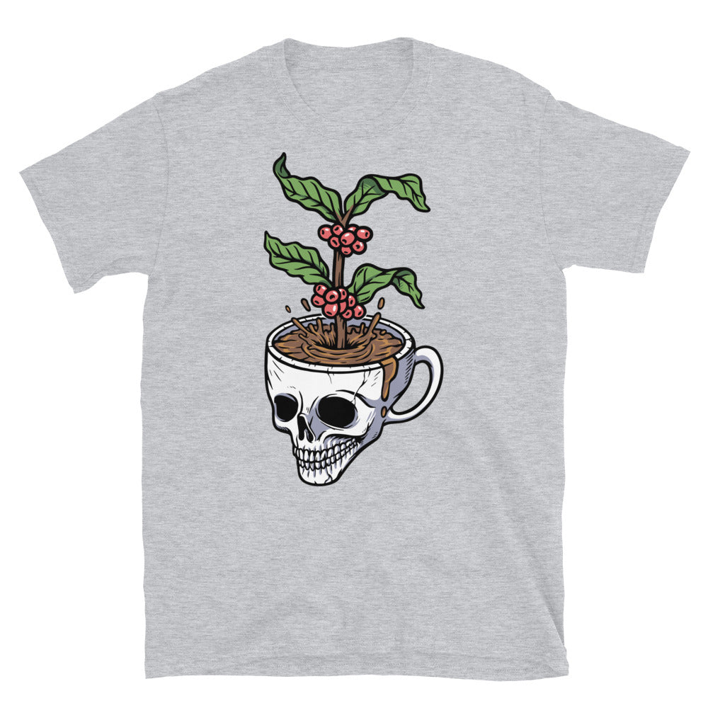 Totenkopf Kaffeetasse und Kaffeebaum Fit Unisex Softstyle T-Shirt