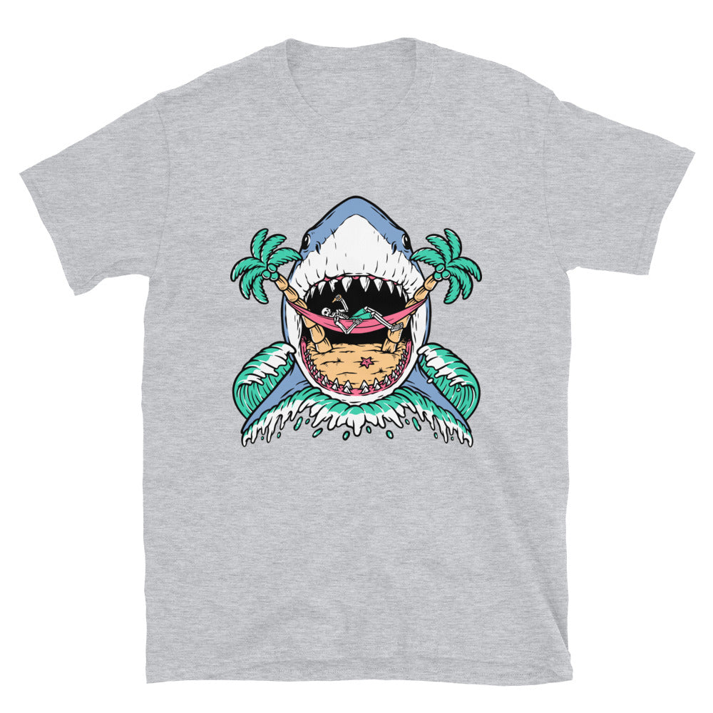 Shark Attack Skull on Beach Fit Unisex Softstyle T-Shirt