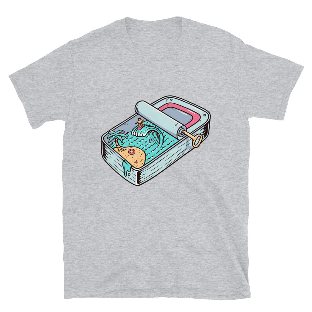 Views of the beach in canned sardines Fit Unisex Softstyle T-Shirt