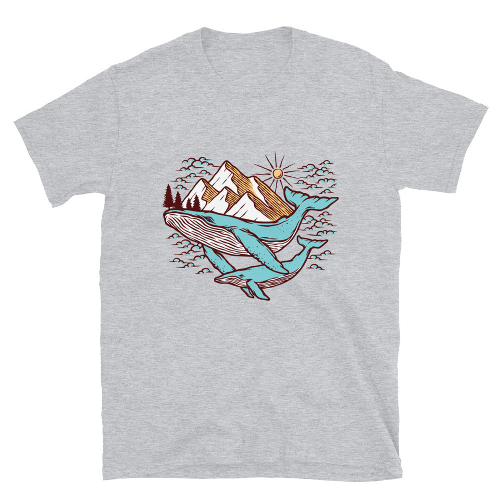 Views of mountains and whales Fit Unisex Softstyle T-Shirt