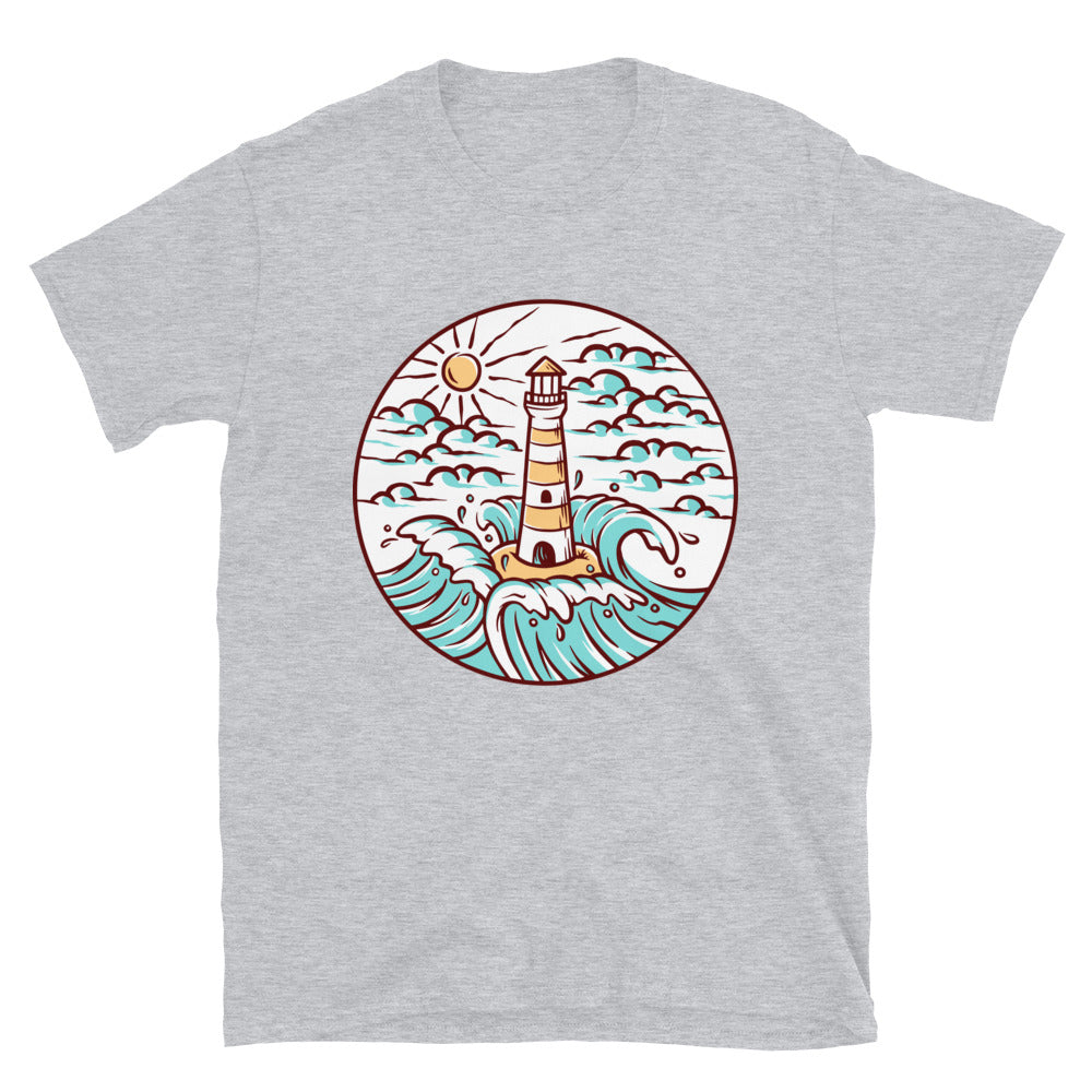 Vistas del faro y las olas Fit Camiseta unisex Softstyle