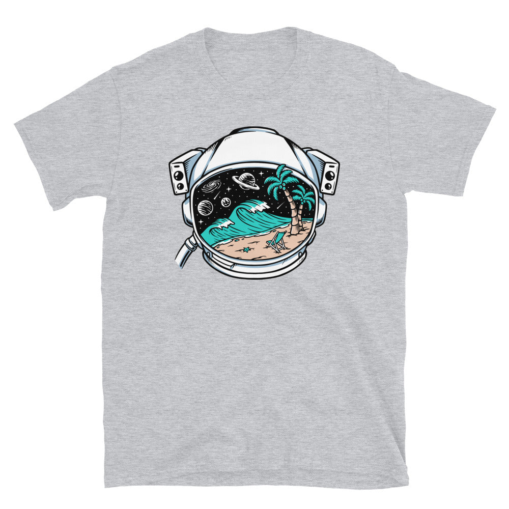 Beach View in Astronauts Helmet - Fit Unisex Softstyle T-Shirt