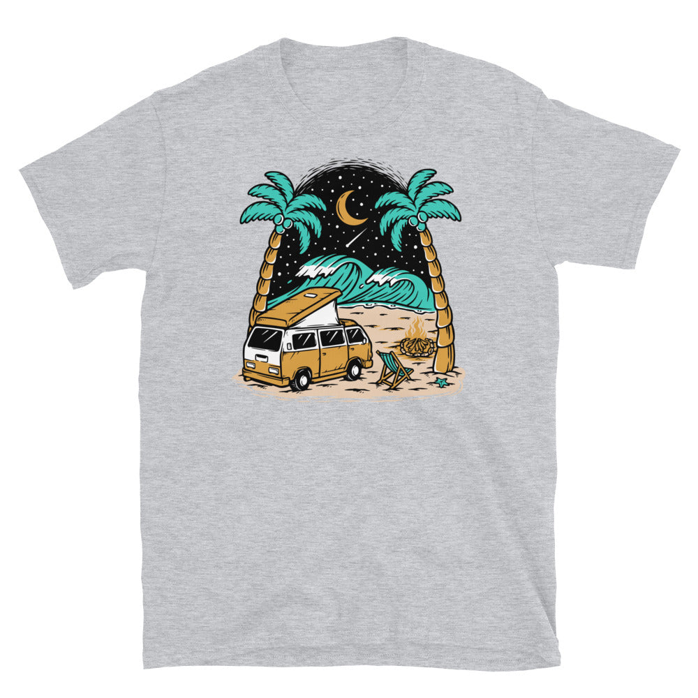 Campervan and Beach, Night View - Fit Unisex Softstyle T-Shirt