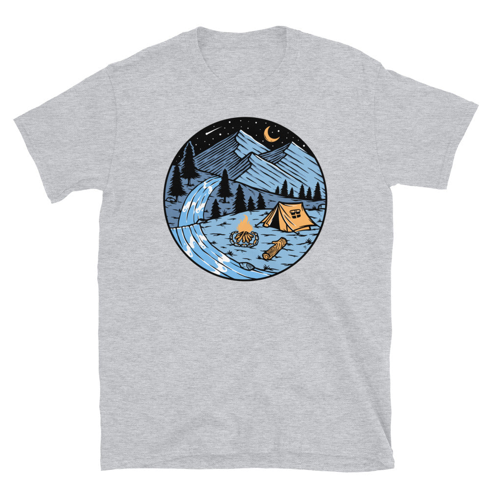 Camping Under the Mountains at Night - Fit Unisex Softstyle T-Shirt