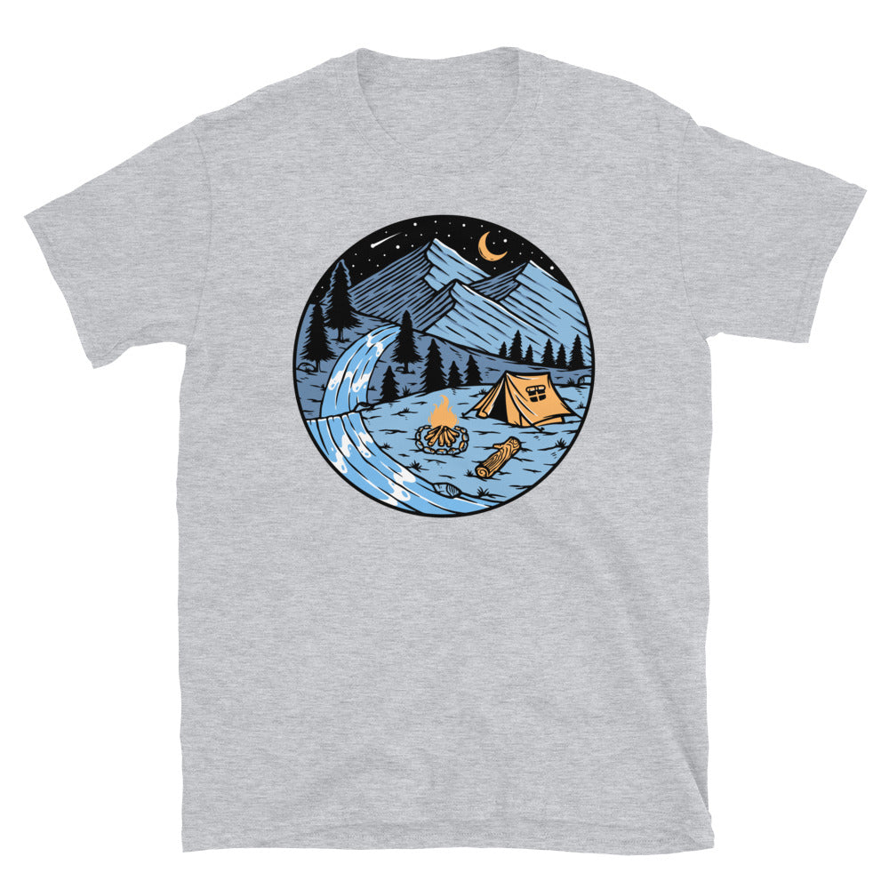 Camping Under the Mountains at Night - Fit Unisex Softstyle T-Shirt