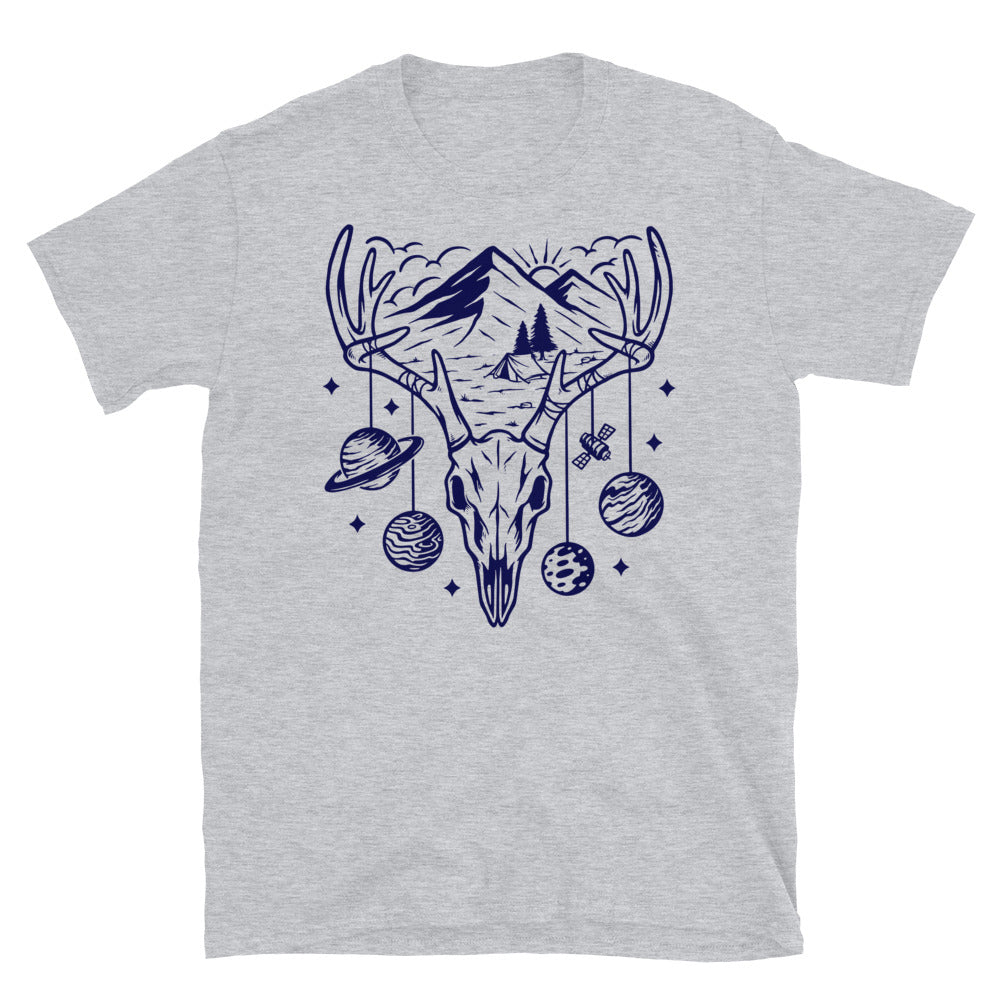 Mountain and deer skeleton Fit Unisex Softstyle T-Shirt