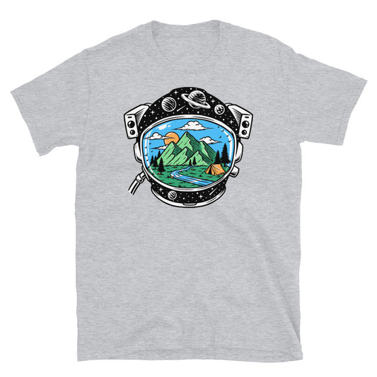 Mountain view in astronaut helmet Fit Unisex Softstyle T-Shirt