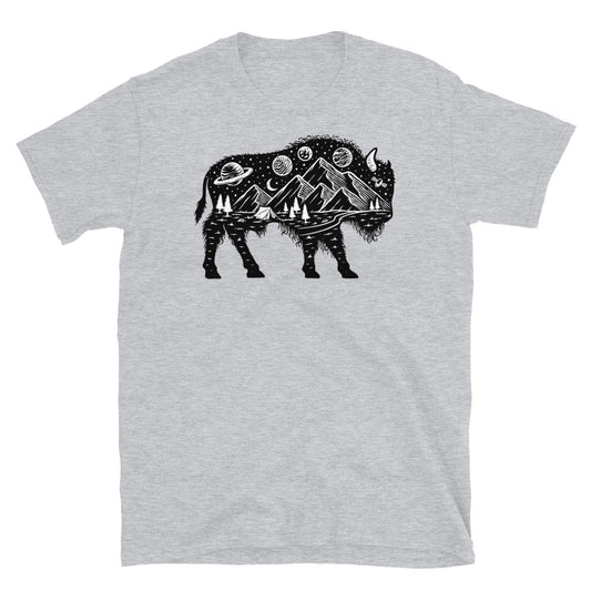 Nature and bison silhouette Fit Unisex Softstyle T-Shirt