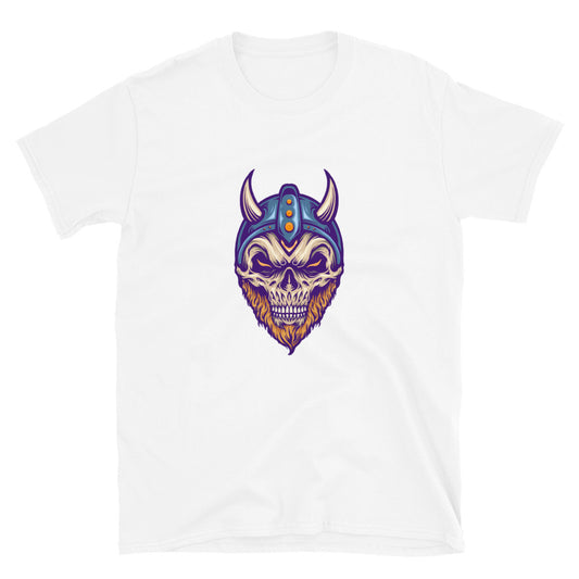 Camiseta unisex con cabeza de calavera vikinga y casco de cuerno