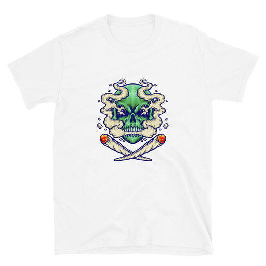 Totenkopf raucht ein Marihuana Cloud Fit Unisex Softstyle T-Shirt