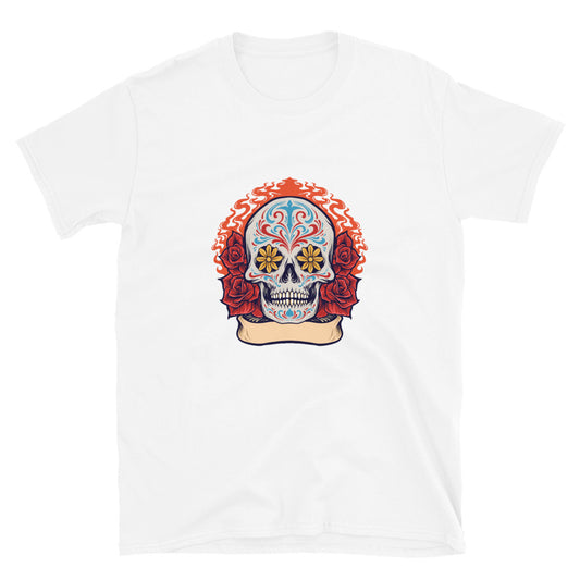 Sugar Skull Dia De Los Muertos mit Rosen Fit Unisex Softstyle T-Shirt