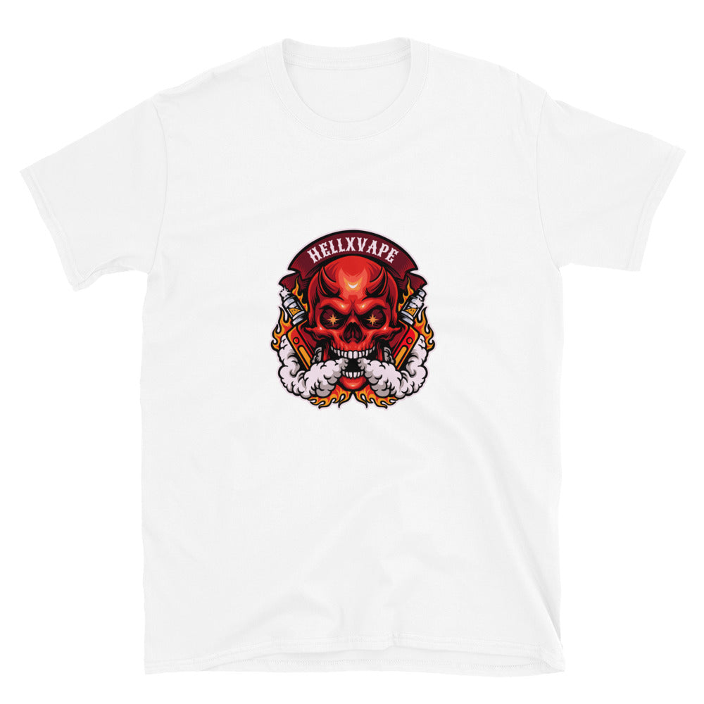 Cráneo aterrador fumando infierno vape mascota Fit Unisex Softstyle camiseta