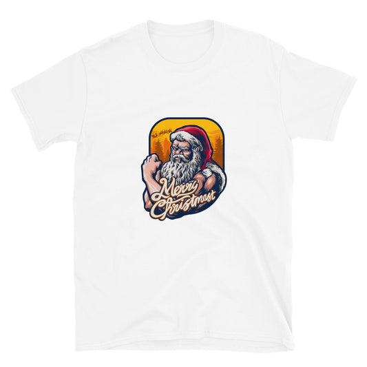 Strong Cool Santa Claus Christmas with Background Tree Fit Unisex Softstyle T-Shirt