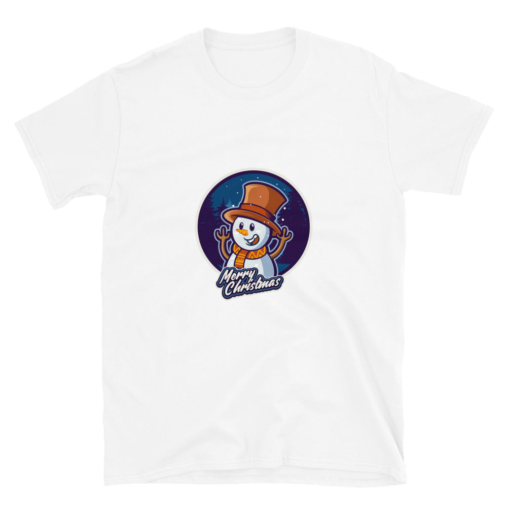 muñeco de nieve sonriente en Feliz Navidad Fit Camiseta unisex Softstyle