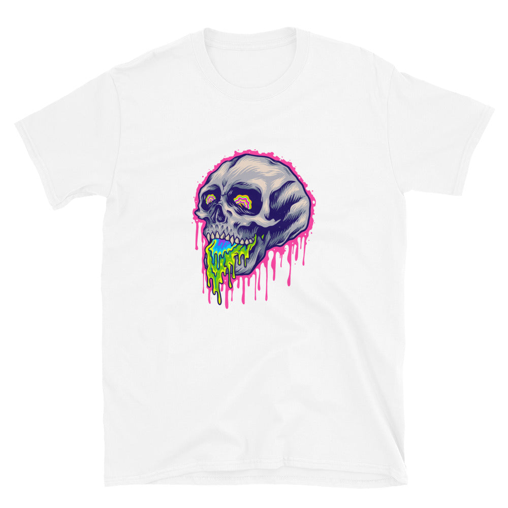 Psychedelisches gruseliges buntes Steinschädel Melting Fit Unisex Softstyle T-Shirt