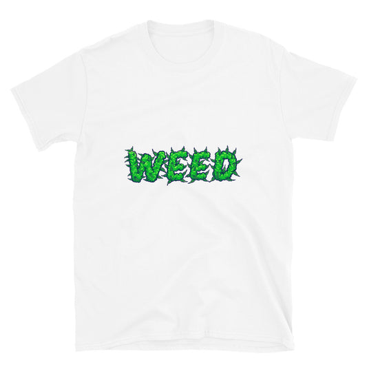 Weed-Schriftzug mit Raucheffekt. Passgenaues Unisex-Softstyle-T-Shirt