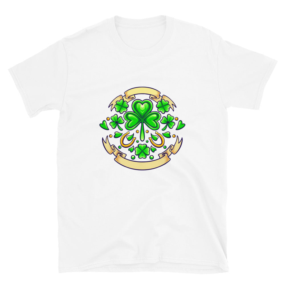 St patricks clover day with vintage ribbon Fit Unisex Softstyle T-Shirt