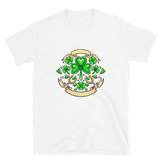 St patricks clover day with vintage ribbon Fit Unisex Softstyle T-Shirt