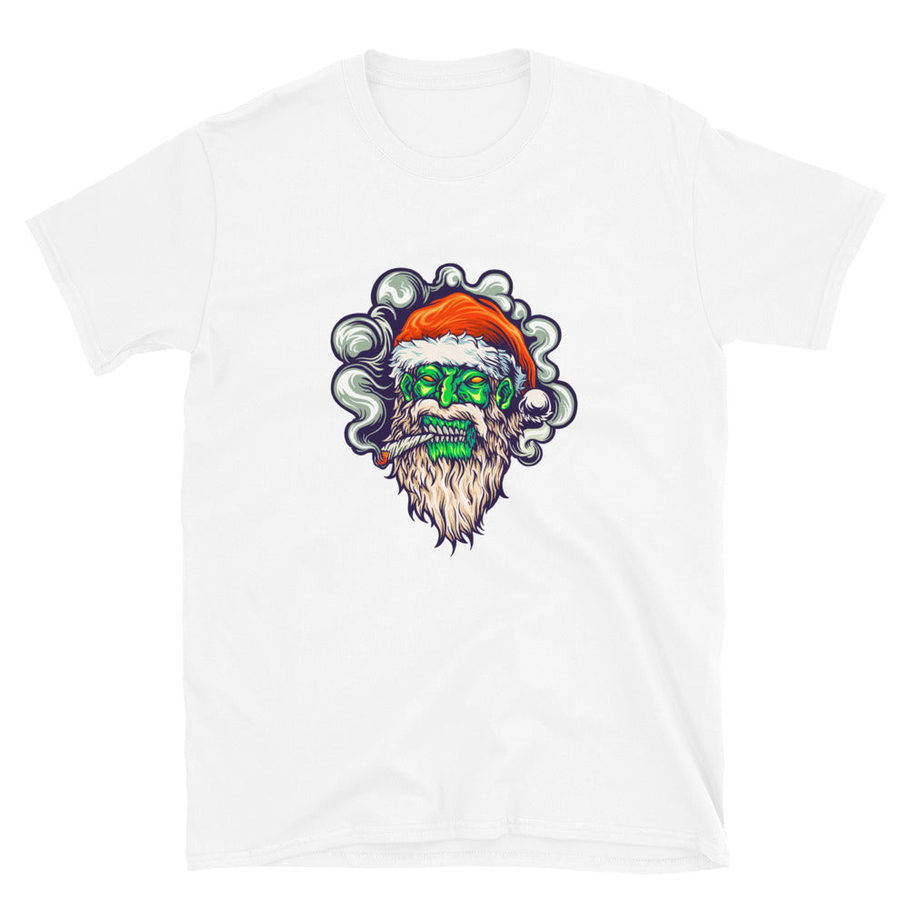 Zombie Skull Santa Claus Navidad Cannabis Fumar Fit Unisex Softstyle Camiseta