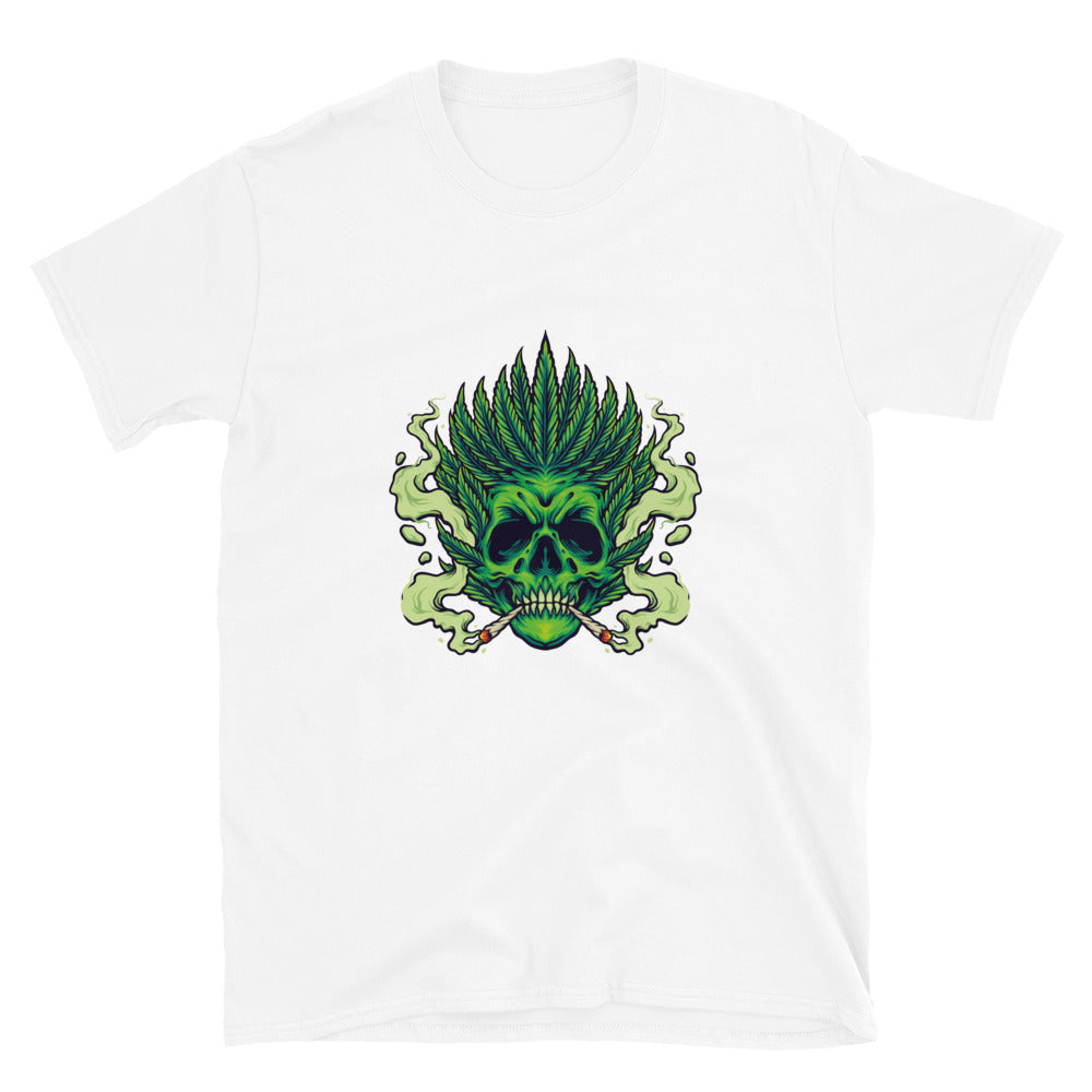 Totenkopf Smoking Weed Leaf Cannabis Hair Fit Unisex Softstyle T-Shirt