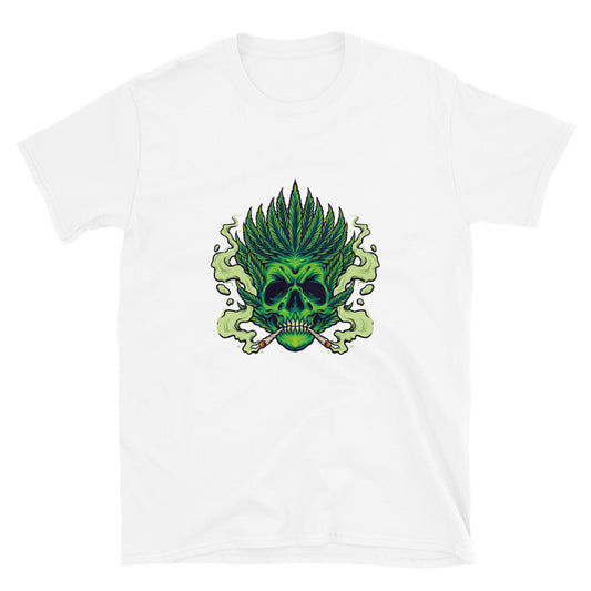 Totenkopf Smoking Weed Leaf Cannabis Hair Fit Unisex Softstyle T-Shirt